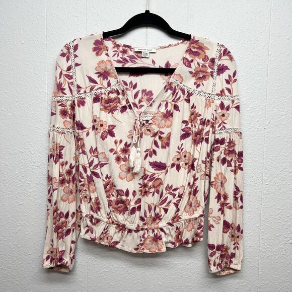 American Eagle Floral Top Womens Small Gauzy Puff Sleeve Fairy Boho Cottagecore - Picture 1 of 13